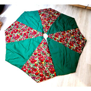 Handmade Quilted Christmas Fruit 53" christmas Tree Skirt Green & Reds Victorian